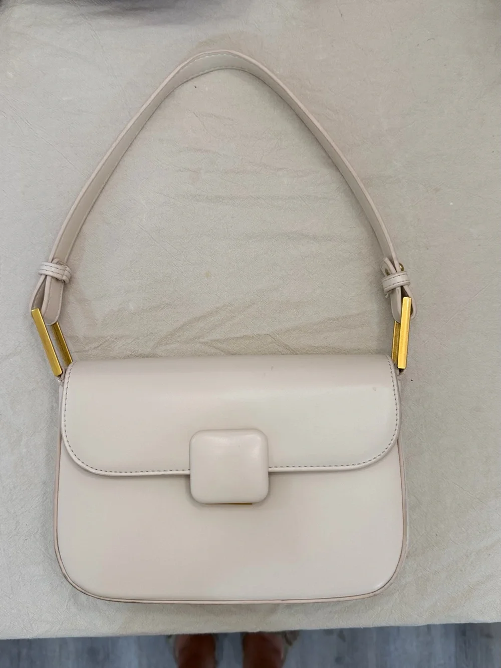 Cream Shoulder Bag with Gold Accents